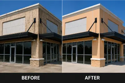 Before and after commercial storefront exterior cleaning