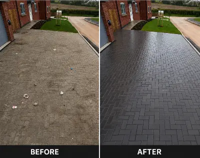Before and after paver driveway pressure washing results