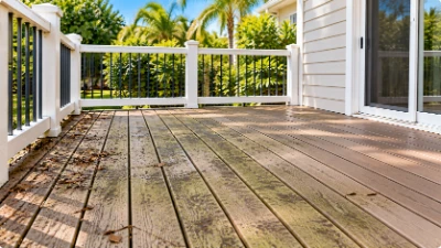 Deck boards with algae and grime before cleaning