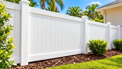 Clean white vinyl privacy fence in a residential yard